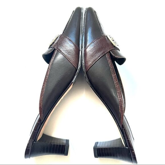 BRIGHTON NWT Size 6.5 STEPH Chocolate Brown Leather Crocodile Slip On Mule Heel - Picture 7 of 9